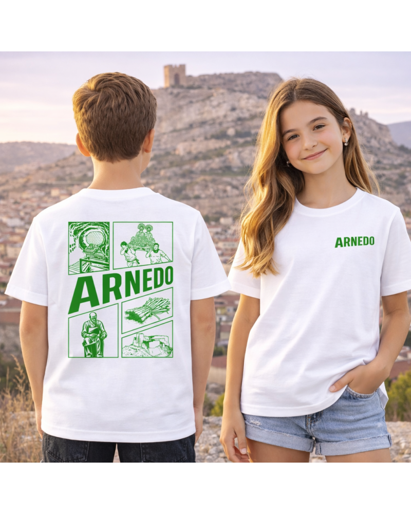 Camiseta Fiestas Arnedo Infantil Blanco-Verde Premium | Siente Tu Pueblo