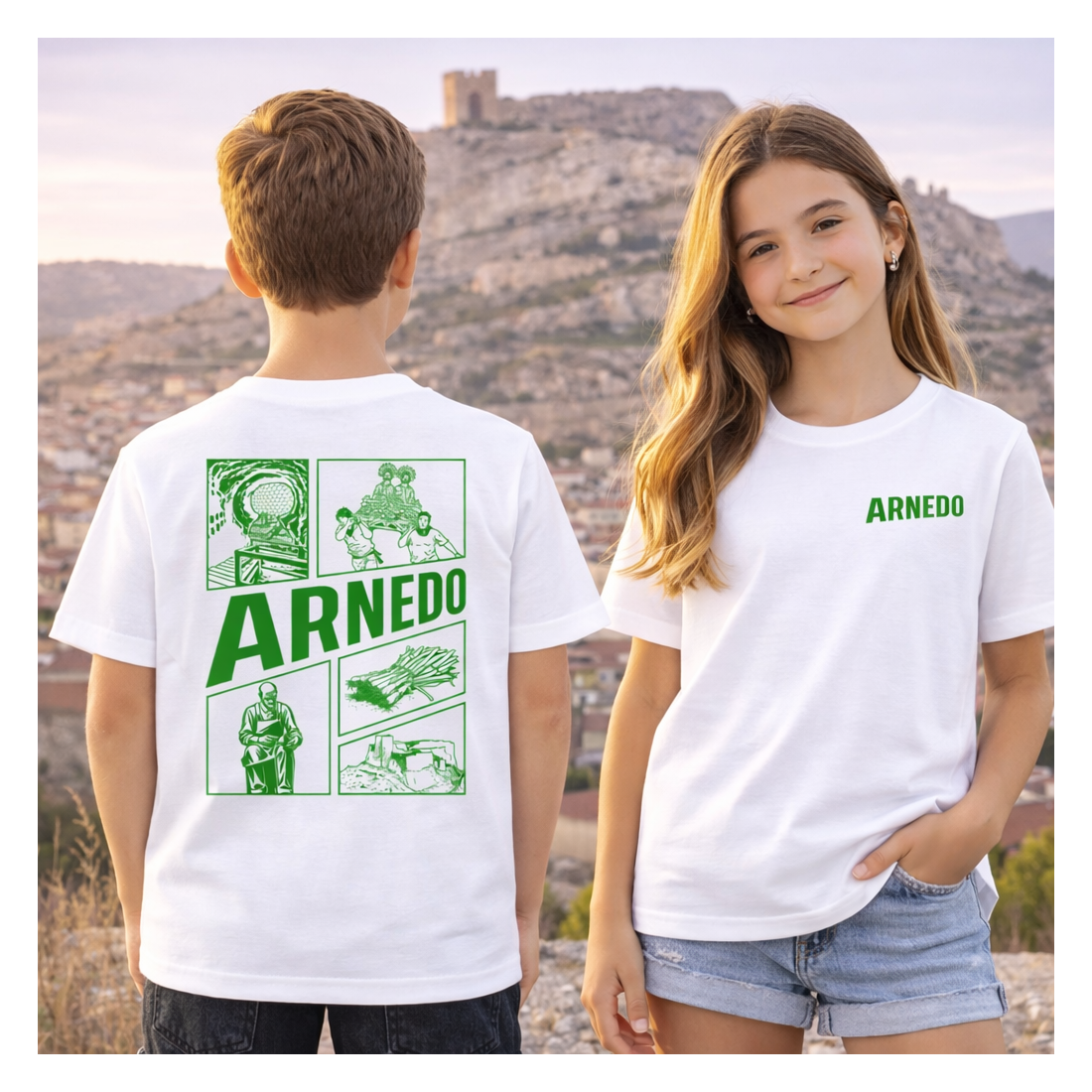 Camiseta Fiestas Arnedo Infantil Blanco-Verde Premium | Siente Tu Pueblo