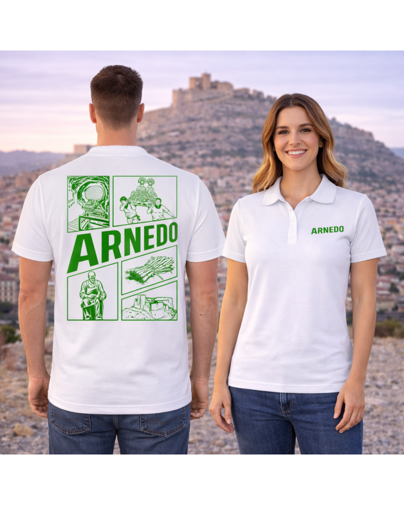 Polo de Algodón Blanco-Verde Piqué - Arnedo "Siente tu Pueblo" | Calidad y Tradición