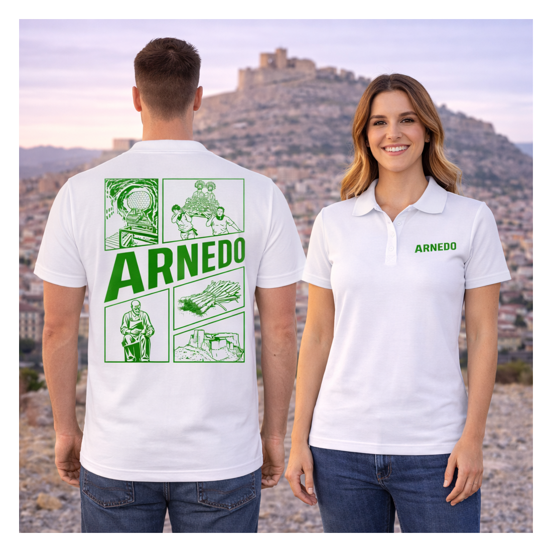 Polo de Algodón Blanco-Verde Piqué - Arnedo "Siente tu Pueblo" | Calidad y Tradición